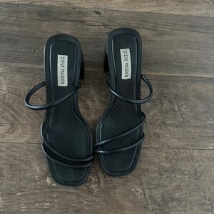 Steve Madden Black Multi-Strap Square Toe Block Heels